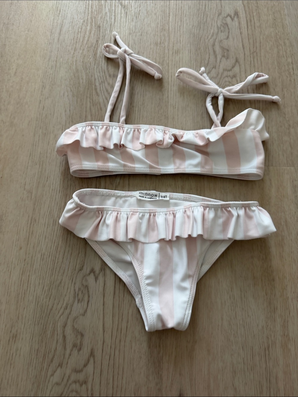 Minnow Kids Pink & White Ruffle Stripe Bikini Girls size 3/4t 3T 4T Swimsuit